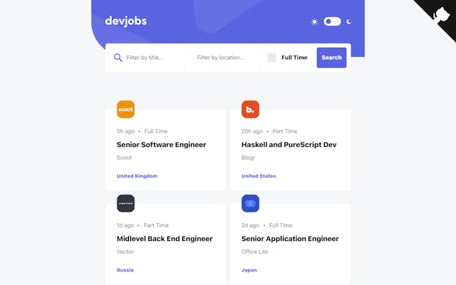 Screenshot of Dev Job Board